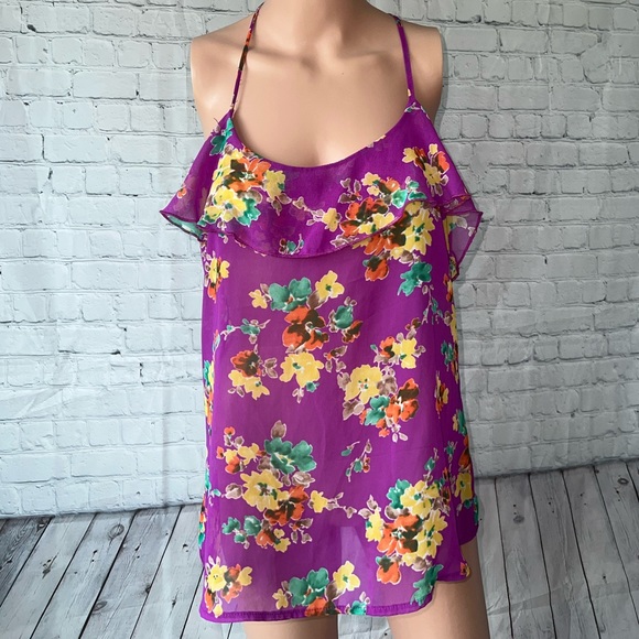 dina be Tops - Dina Be Purple, Yellow, Green & Orange Floral Blouse size S